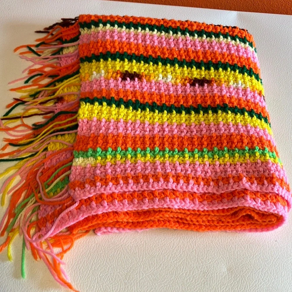 Homemade Vintage Crochet‎ Afghan Colorful Striped Throw Blanket